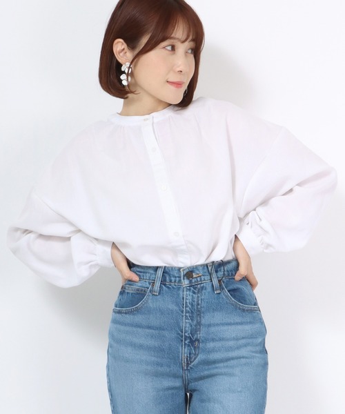 Salong hameu(サロン ハミュー)の「プチハイネックぽわん袖 前後2WAYブラウス レディース/長袖 無地シャツ(シャツ/ブラウス・レディース・オフホワイト/ブラック・M/L)」の15枚目の写真