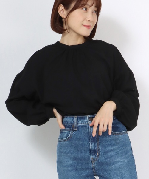 Salong hameu(サロン ハミュー)の「プチハイネックぽわん袖 前後2WAYブラウス レディース/長袖 無地シャツ(シャツ/ブラウス・レディース・オフホワイト/ブラック・M/L)」の7枚目の写真