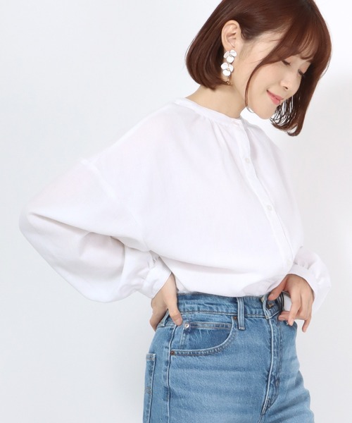 Salong hameu(サロン ハミュー)の「プチハイネックぽわん袖 前後2WAYブラウス レディース/長袖 無地シャツ(シャツ/ブラウス・レディース・オフホワイト/ブラック・M/L)」の16枚目の写真