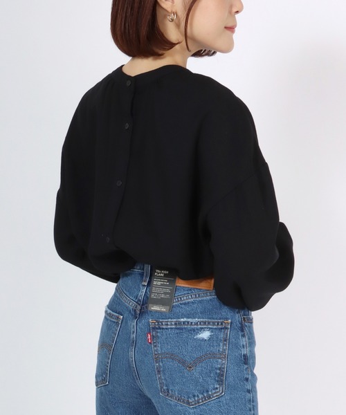 Salong hameu(サロン ハミュー)の「プチハイネックぽわん袖 前後2WAYブラウス レディース/長袖 無地シャツ(シャツ/ブラウス・レディース・オフホワイト/ブラック・M/L)」の8枚目の写真
