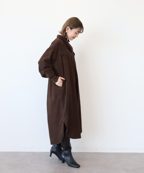 AMERICAN HOLIC（アメリカンホリック）の「コールテンシャツワンピース（シャツワンピース・レディース・チャコールグレー/ブラウン/ピンク/ライトベージュ・M/L）」の8枚目の写真