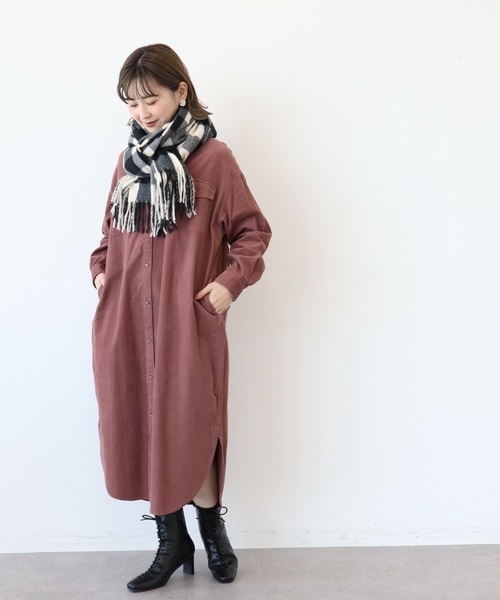 AMERICAN HOLIC（アメリカンホリック）の「コールテンシャツワンピース（シャツワンピース・レディース・チャコールグレー/ブラウン/ピンク/ライトベージュ・M/L）」の10枚目の写真