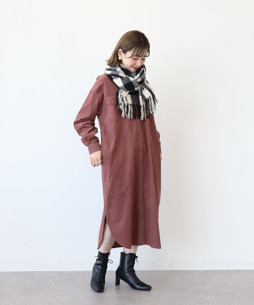 AMERICAN HOLIC（アメリカンホリック）の「コールテンシャツワンピース（シャツワンピース・レディース・チャコールグレー/ブラウン/ピンク/ライトベージュ・M/L）」の11枚目の写真