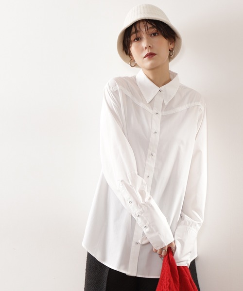 N.（N. Natural Beauty Basic）（エヌエヌナチュラルビューティーベーシック）の「【横田ひかるさん着用】◆ビッグカラーロングカフスシャツ（シャツ/ブラウス・レディース・オフホワイト/ブルー・MEDIUM）」の6枚目の写真