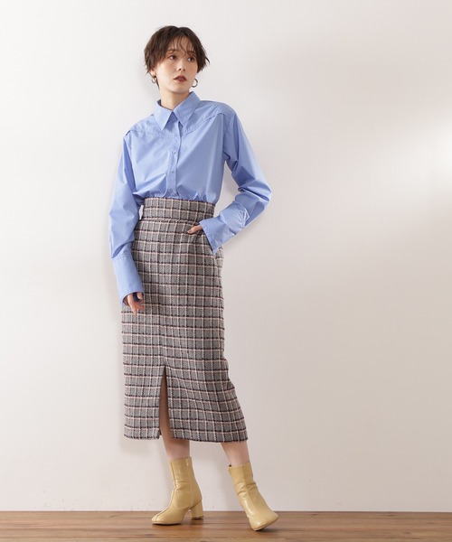 N.（N. Natural Beauty Basic）（エヌエヌナチュラルビューティーベーシック）の「【横田ひかるさん着用】◆ビッグカラーロングカフスシャツ（シャツ/ブラウス・レディース・オフホワイト/ブルー・MEDIUM）」の8枚目の写真