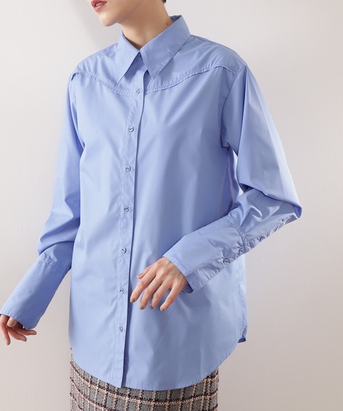 N.（N. Natural Beauty Basic）（エヌエヌナチュラルビューティーベーシック）の「【横田ひかるさん着用】◆ビッグカラーロングカフスシャツ（シャツ/ブラウス・レディース・オフホワイト/ブルー・MEDIUM）」の7枚目の写真