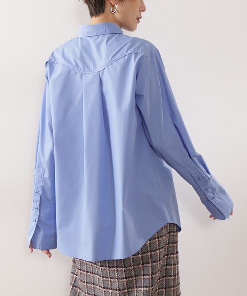 N.（N. Natural Beauty Basic）（エヌエヌナチュラルビューティーベーシック）の「【横田ひかるさん着用】◆ビッグカラーロングカフスシャツ（シャツ/ブラウス・レディース・オフホワイト/ブルー・MEDIUM）」の12枚目の写真