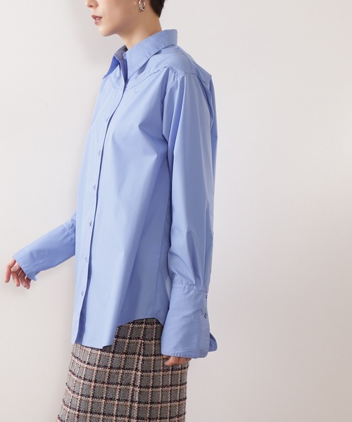 N.（N. Natural Beauty Basic）（エヌエヌナチュラルビューティーベーシック）の「【横田ひかるさん着用】◆ビッグカラーロングカフスシャツ（シャツ/ブラウス・レディース・オフホワイト/ブルー・MEDIUM）」の3枚目の写真