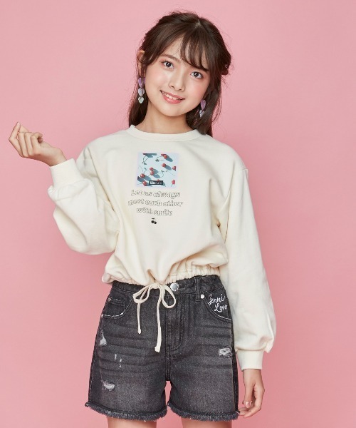 JENNI love（ジェニィラブ）の「裾しぼりトレーナー（スウェット・キッズ・ブラック/オフホワイト/グリーン・130cm/140cm/150cm/160cm）」の2枚目の写真