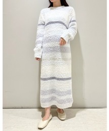 【ほぼ未使用】23AW ジェラートピケ　ロング　ケーキボーダーワンピース　ピンク ほぼ未使用】23AW ジェラートピケ ロング ケーキボーダー