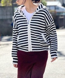 BEATJIVE（ビートジャイブ）の「ボーダー ジップ ニット パーカー 羽織り レディース（ニット/セーター）」