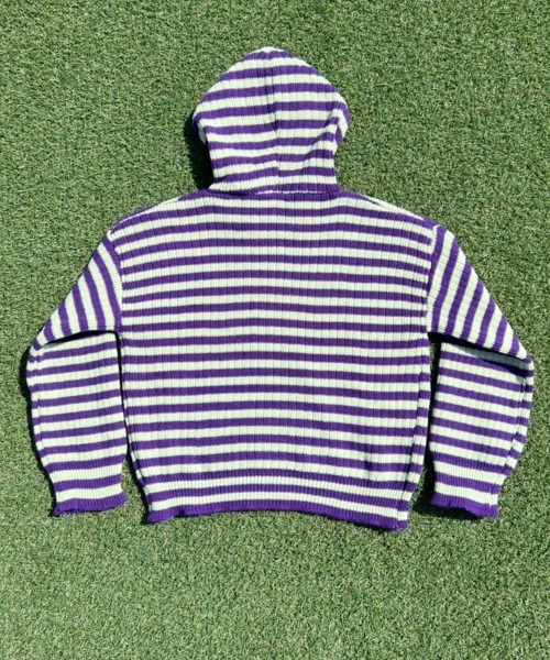 セール】ボーダー ジップ ニット パーカー 羽織り レディース（ニット