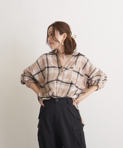 PAPAVER(パパヴェル)の「【papaver】ポケット付きビックシャツ(シャツ/ブラウス・レディース・モカ/ベージュ系2/ベージュ系1・MEDIUM)」の7枚目の写真