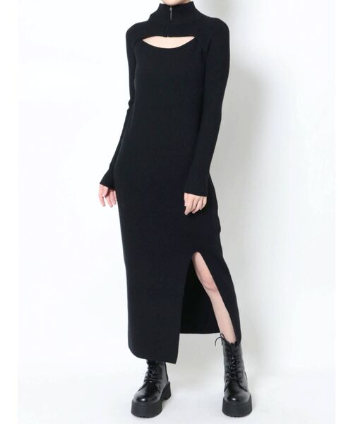 MURUA（ムルーア）の「ハーフジップスリットナローワンピース（ワンピース・レディース・ブラック/グリーン/モカ・FREE）」の15枚目の写真