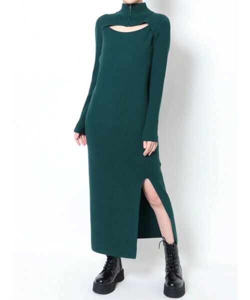 MURUA（ムルーア）の「ハーフジップスリットナローワンピース（ワンピース・レディース・ブラック/グリーン/モカ・FREE）」の16枚目の写真