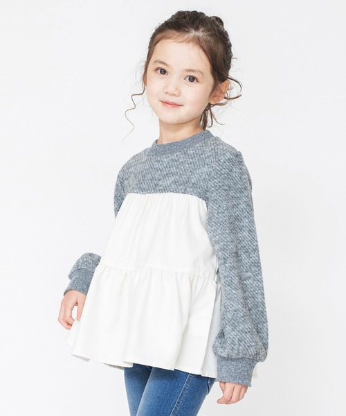 BRANSHES（ブランシェス）の「ティアード裏起毛トレーナー（スウェット・キッズ・杢グレー/ライトグリーン・140/130/120/150/90/110/100）」の3枚目の写真