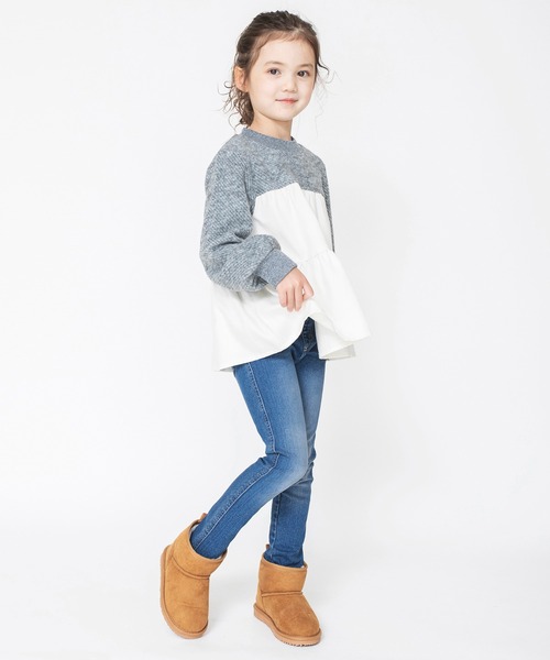 BRANSHES（ブランシェス）の「ティアード裏起毛トレーナー（スウェット・キッズ・杢グレー/ライトグリーン・140/130/120/150/90/110/100）」の6枚目の写真