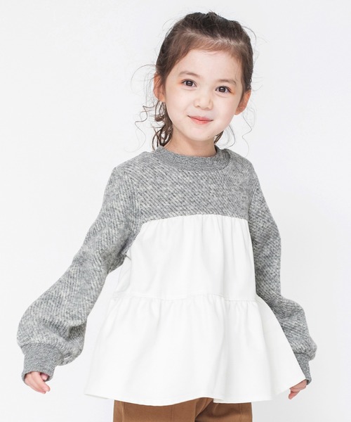 BRANSHES（ブランシェス）の「ティアード裏起毛トレーナー（スウェット・キッズ・杢グレー/ライトグリーン・140/130/120/150/90/110/100）」の15枚目の写真