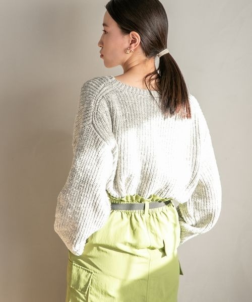 LOWRYS FARM（ローリーズファーム）の「スラブヤーンクロップドロングスリーブ　187982（ニット/セーター・レディース・グレー/グリーン/アイボリー・FREE）」の18枚目の写真