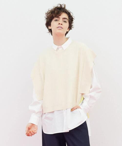 FRAPBOIS（フラボア）の「リブベスト（ベスト・レディース・グリーン/ベージュ/ネイビー・1）」の2枚目の写真