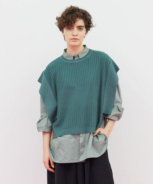 FRAPBOIS（フラボア）の「リブベスト（ベスト・レディース・グリーン/ベージュ/ネイビー・1）」の3枚目の写真