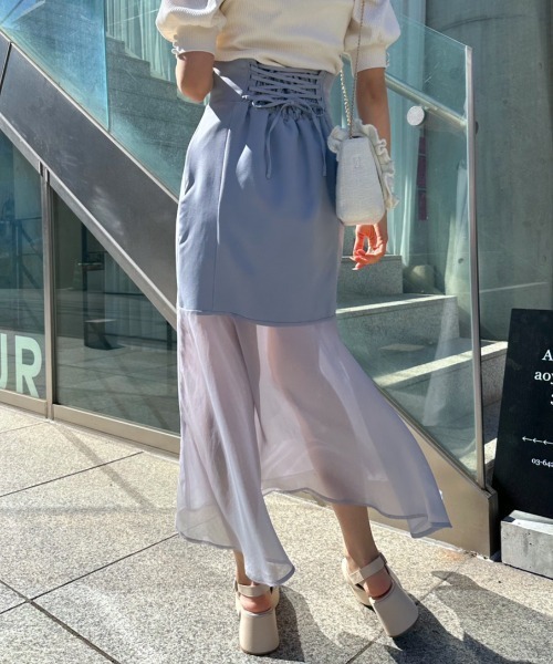 OLIVE des OLIVE（オリーブデオリーブ）の「裾シフォンコルセットマーメイドスカート（スカート・レディース・アイボリー/チャコールグレー/サックスブルー・FREE）」の3枚目の写真