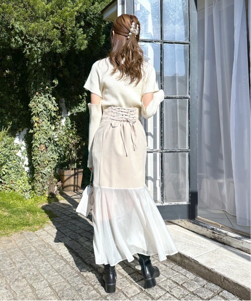 OLIVE des OLIVE（オリーブデオリーブ）の「裾シフォンコルセットマーメイドスカート（スカート・レディース・アイボリー/チャコールグレー/サックスブルー・FREE）」の6枚目の写真