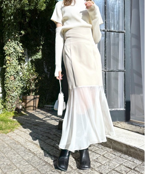 OLIVE des OLIVE（オリーブデオリーブ）の「裾シフォンコルセットマーメイドスカート（スカート・レディース・アイボリー/チャコールグレー/サックスブルー・FREE）」の7枚目の写真