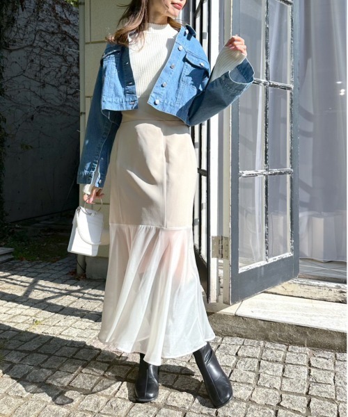 OLIVE des OLIVE（オリーブデオリーブ）の「裾シフォンコルセットマーメイドスカート（スカート・レディース・アイボリー/チャコールグレー/サックスブルー・FREE）」の10枚目の写真