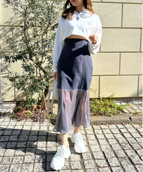 OLIVE des OLIVE（オリーブデオリーブ）の「裾シフォンコルセットマーメイドスカート（スカート・レディース・アイボリー/チャコールグレー/サックスブルー・FREE）」の11枚目の写真