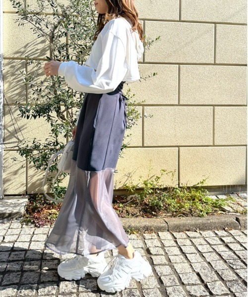 OLIVE des OLIVE（オリーブデオリーブ）の「裾シフォンコルセットマーメイドスカート（スカート・レディース・アイボリー/チャコールグレー/サックスブルー・FREE）」の12枚目の写真