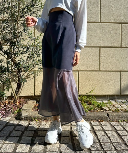 OLIVE des OLIVE（オリーブデオリーブ）の「裾シフォンコルセットマーメイドスカート（スカート・レディース・アイボリー/チャコールグレー/サックスブルー・FREE）」の14枚目の写真