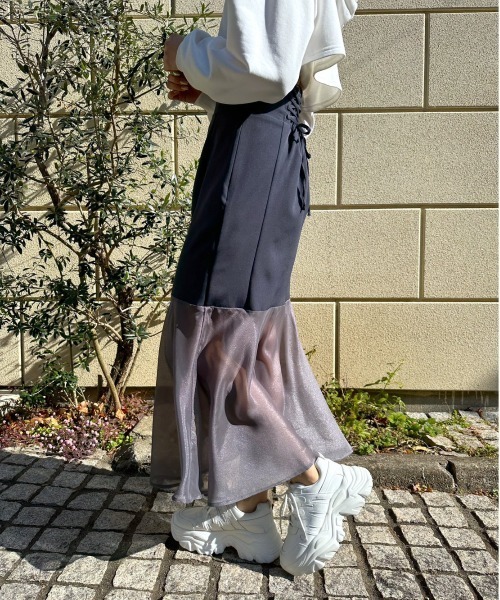 OLIVE des OLIVE（オリーブデオリーブ）の「裾シフォンコルセットマーメイドスカート（スカート・レディース・アイボリー/チャコールグレー/サックスブルー・FREE）」の15枚目の写真