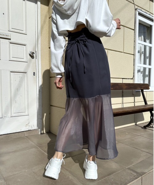 OLIVE des OLIVE（オリーブデオリーブ）の「裾シフォンコルセットマーメイドスカート（スカート・レディース・アイボリー/チャコールグレー/サックスブルー・FREE）」の16枚目の写真