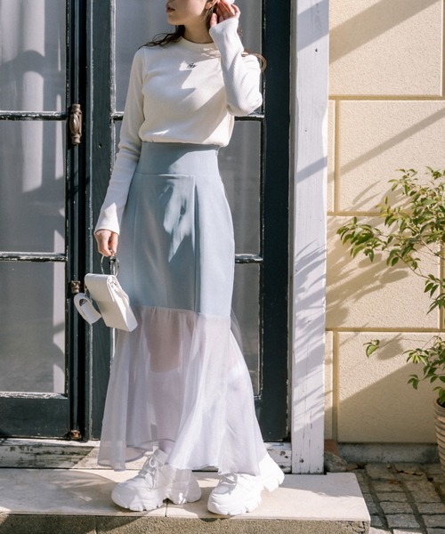 OLIVE des OLIVE（オリーブデオリーブ）の「裾シフォンコルセットマーメイドスカート（スカート・レディース・アイボリー/チャコールグレー/サックスブルー・FREE）」の17枚目の写真