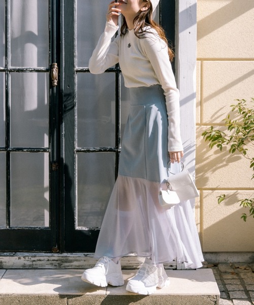 OLIVE des OLIVE（オリーブデオリーブ）の「裾シフォンコルセットマーメイドスカート（スカート・レディース・アイボリー/チャコールグレー/サックスブルー・FREE）」の18枚目の写真