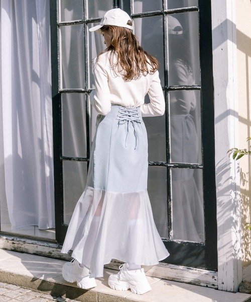 OLIVE des OLIVE（オリーブデオリーブ）の「裾シフォンコルセットマーメイドスカート（スカート・レディース・アイボリー/チャコールグレー/サックスブルー・FREE）」の19枚目の写真