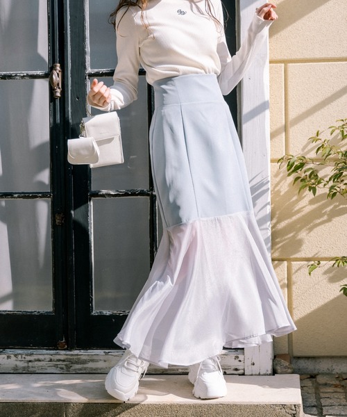 OLIVE des OLIVE（オリーブデオリーブ）の「裾シフォンコルセットマーメイドスカート（スカート・レディース・アイボリー/チャコールグレー/サックスブルー・FREE）」の20枚目の写真