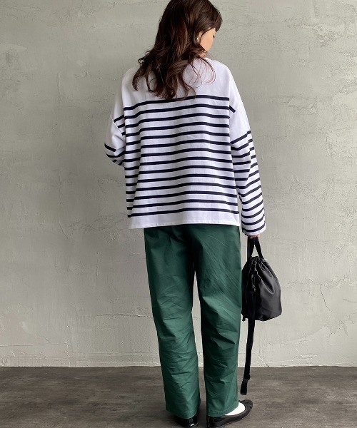 ORCIVAL/オーシバル] ボートネック パネルボーダーカットソー（T