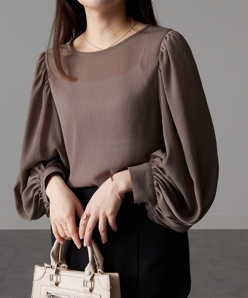 RANAN(ラナン)の「バルーンスリーブシアーブラウス(シャツ/ブラウス・レディース・ブラック/ブラウン/ミント/ベージュ・L/M/LL)」の3枚目の写真