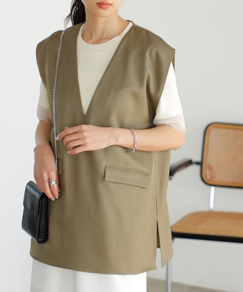GeeRA（ジーラ）の「リネンライクスラブプルオーバーベスト（ベスト・レディース・カーキ/ブラック/アイボリー・MEDIUM）」の10枚目の写真
