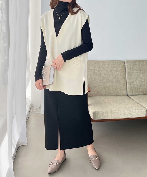 GeeRA（ジーラ）の「リネンライクスラブプルオーバーベスト（ベスト・レディース・カーキ/ブラック/アイボリー・MEDIUM）」の7枚目の写真