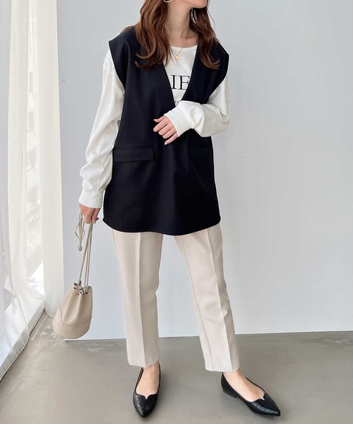 GeeRA（ジーラ）の「リネンライクスラブプルオーバーベスト（ベスト・レディース・カーキ/ブラック/アイボリー・MEDIUM）」の8枚目の写真