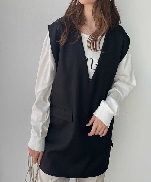 GeeRA（ジーラ）の「リネンライクスラブプルオーバーベスト（ベスト・レディース・カーキ/ブラック/アイボリー・MEDIUM）」の13枚目の写真