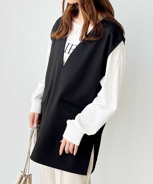 GeeRA（ジーラ）の「リネンライクスラブプルオーバーベスト（ベスト・レディース・カーキ/ブラック/アイボリー・MEDIUM）」の14枚目の写真