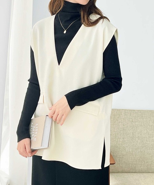 GeeRA（ジーラ）の「リネンライクスラブプルオーバーベスト（ベスト・レディース・カーキ/ブラック/アイボリー・MEDIUM）」の18枚目の写真