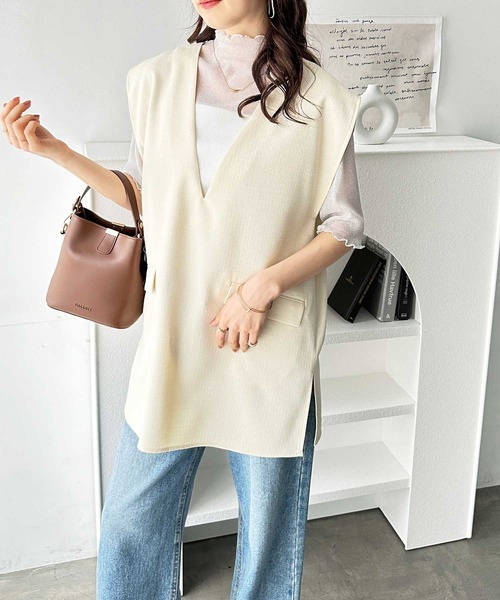 GeeRA（ジーラ）の「リネンライクスラブプルオーバーベスト（ベスト・レディース・カーキ/ブラック/アイボリー・MEDIUM）」の16枚目の写真