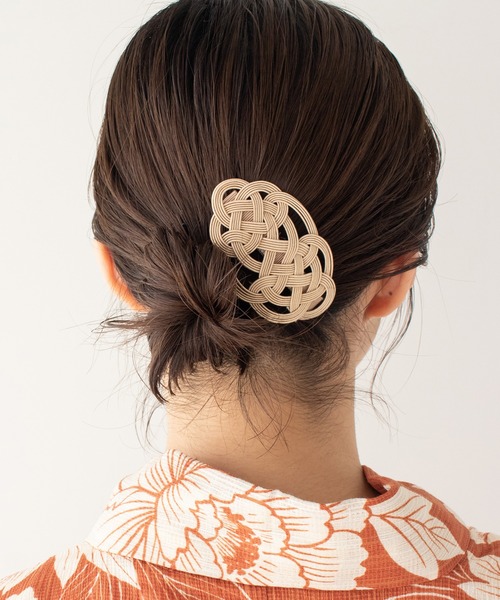 No.233 水引 髪飾り バレッタ ヘアクリップ 水引 ✽ バレッタ 松結び 〖黒 ブラック〗 軽量 和風 髪飾り