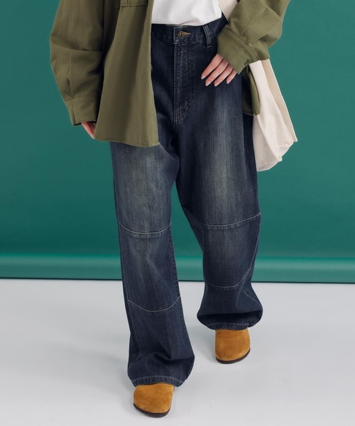 MUHET（ミュエータ）の「ダブルニーデニムパンツ（デニムパンツ・レディース・ダークインディゴブルー/オフホワイト・X-LARGE/SMALL/MEDIUM）」の2枚目の写真