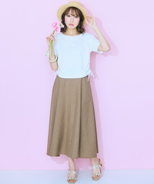 marun(マルン)の「<大きいサイズ> ミディ丈麻調フレアスカート marun(スカート・レディース・アイボリー/モカ/ブラック/ライトグレー/チャコール・4L/LL/3L/L/5L)」の10枚目の写真